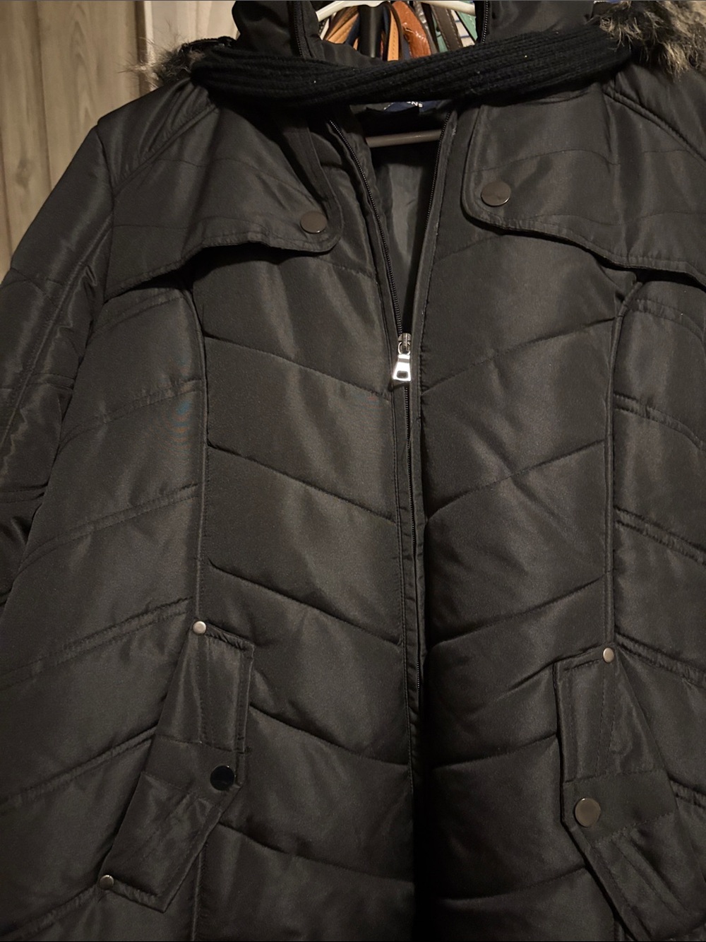 Basic Editions Black Quilted Puffer Coat with Hood